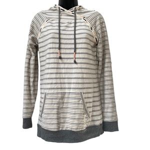 Maurices White Gray Pink Pullover Tunic Length Soft Knit Hoodie Top size XS